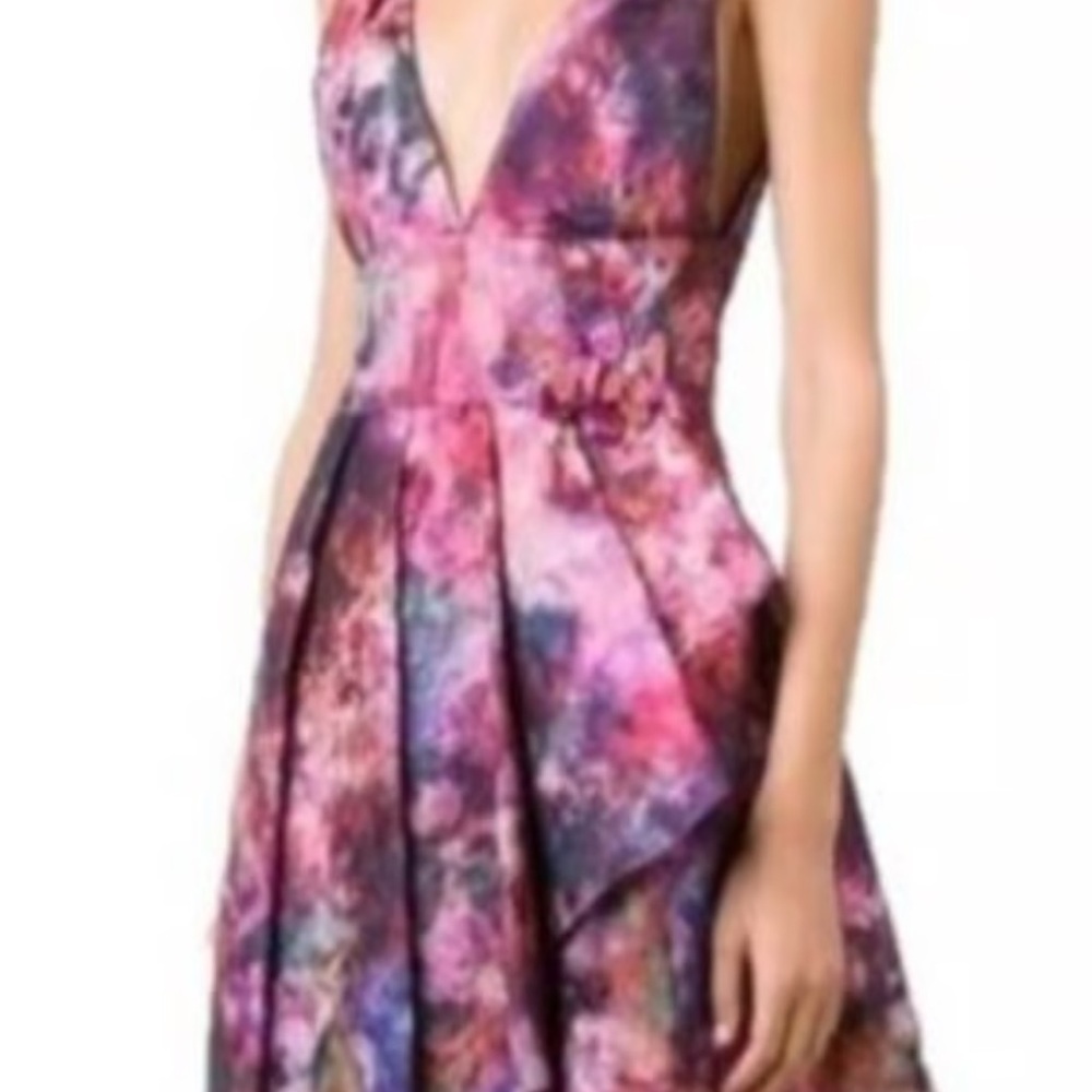 Marchesa Multicolor Floral V-Neck Dress